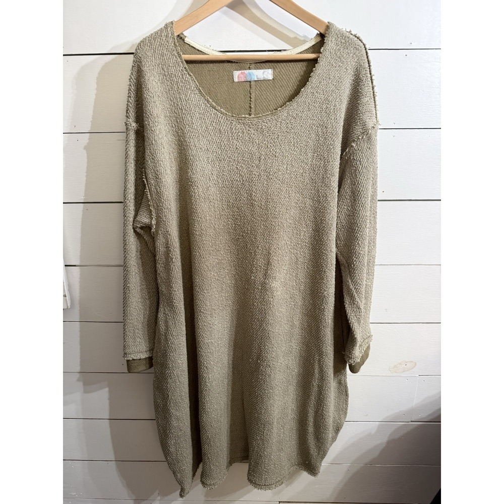 FP Beach Free People Sweater Dress Olive Green Large Cozy Beach Lounge Pockets